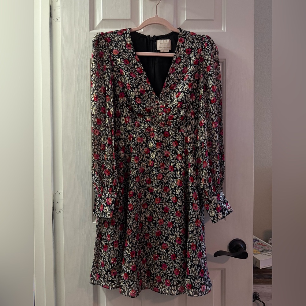 Kate Spade Black and Red Floral Long Sleeve Dress